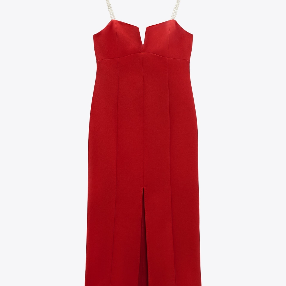 Zara midi dress with pearl straps red size XL BNWT - Picture 12 of 15